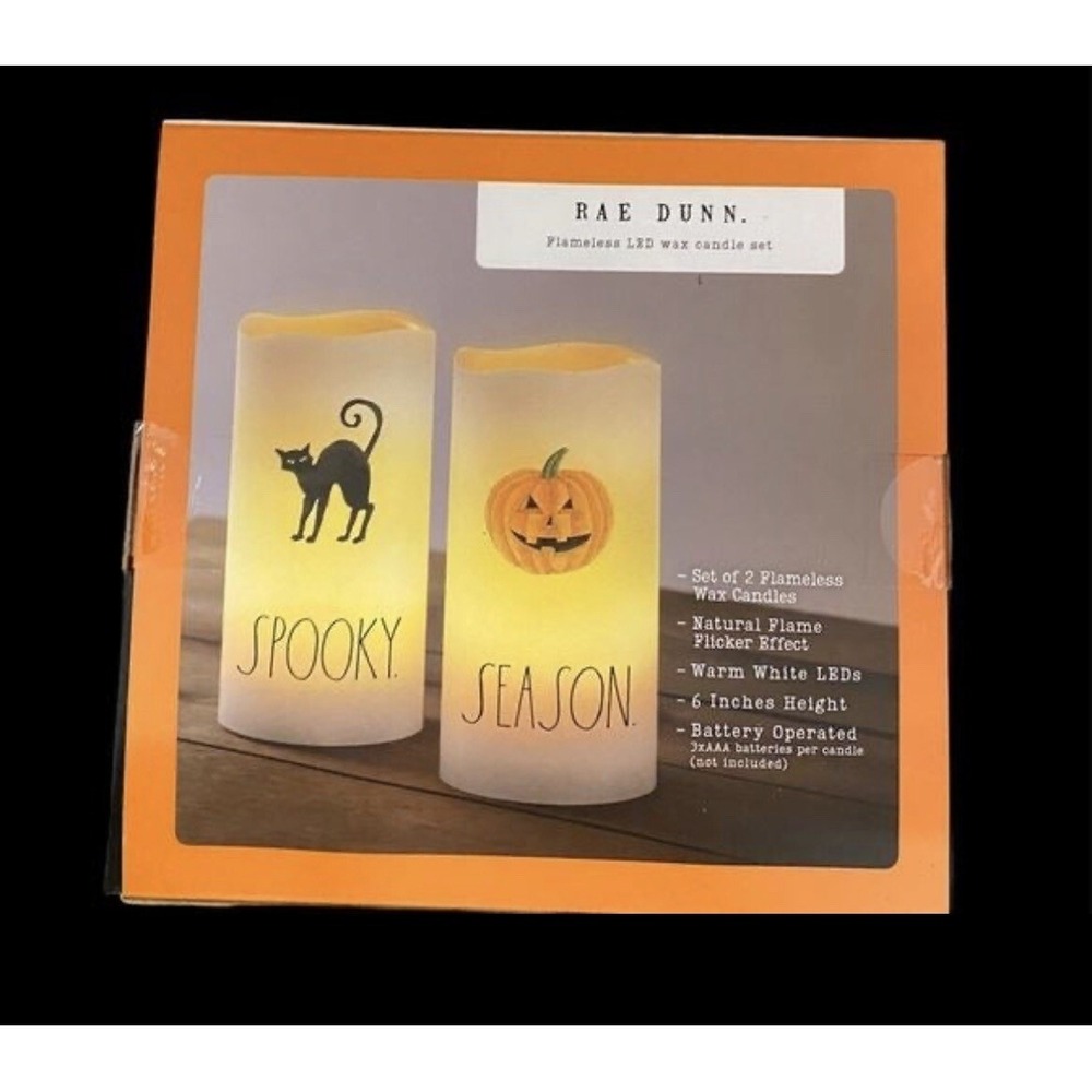 Rae Dunn Halloween Flame-less Candles - Spooky Cat & Pumpkin LED Wax‎ Set New - Picture 3 of 3